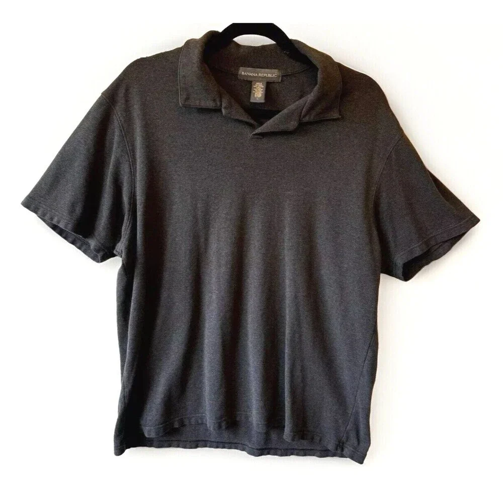 Banana Republic‎ Polo Shirt Men's Adult Large Black Rugby Luxe Touch Performance